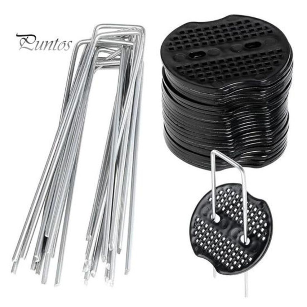 50 Pcs Garden Stakes with 50 Pcs Gaskets Galvanized Steel Landscape Pins U-Shaped Ground Pegs for Weed Barrier Fabric Artificial Turf Tents