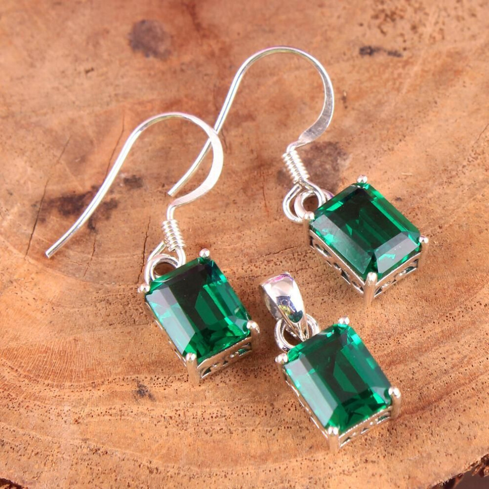 (green) Nano Emerald Set, Silver Charm Jewelry Set, 925 Sterling Silver Handmade Jewelry, Gemstone Jewelry, Gift For Her