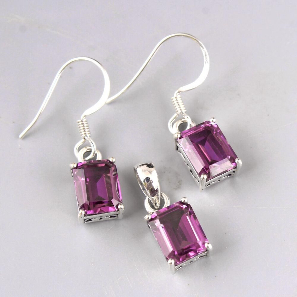 (purple) Nano Emerald Set, Silver Charm Jewelry Set, 925 Sterling Silver Handmade Jewelry, Gemstone Jewelry, Gift For Her