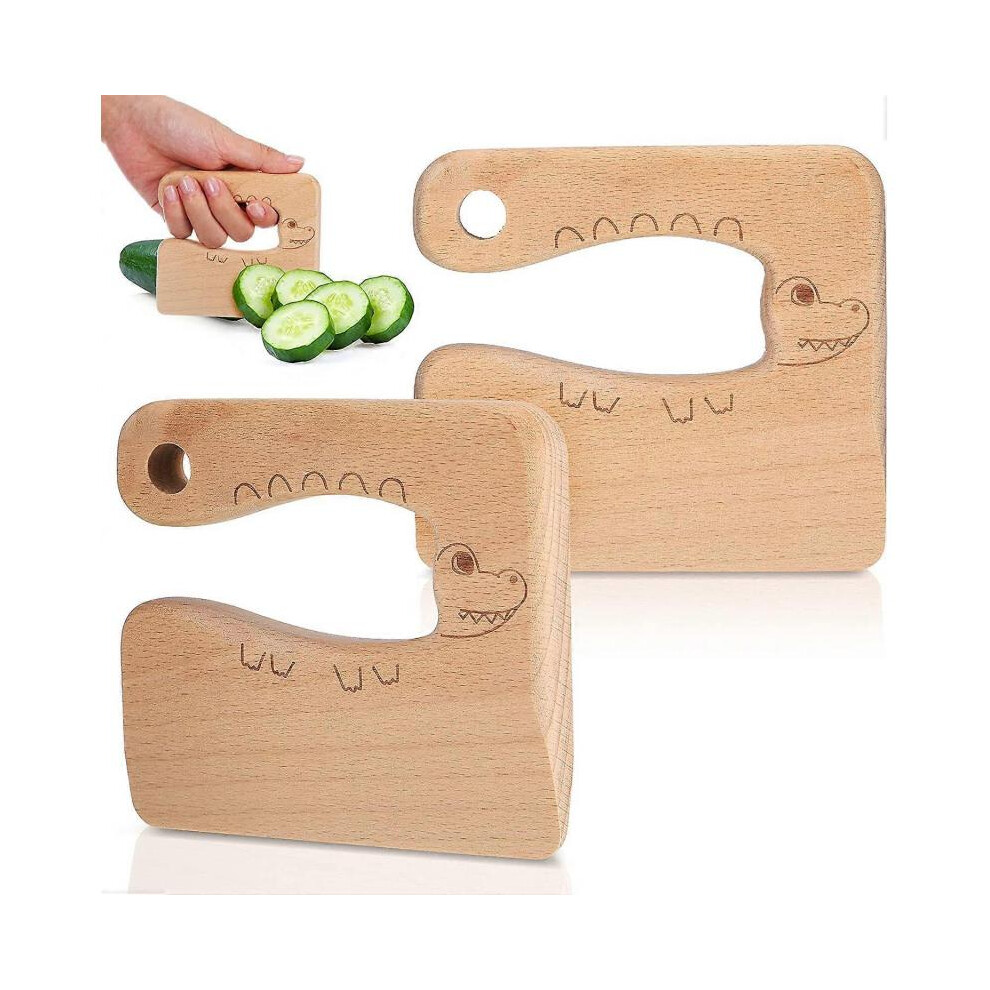 2 Pièces Couteau en Bois pour Enfants pour la Cuisine, Jouet de Cuisine Coupe Légumes et Fruits en forme de Dinosaure