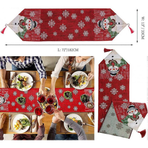 Christmas Table Runner, Christmas Table Runner Snowman Flower Rectangle Tablecloth Table Placemat 1