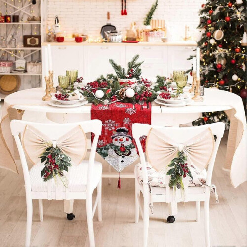 Christmas Table Runner, Christmas Table Runner Snowman Flower Rectangle Tablecloth Table Placemat 2