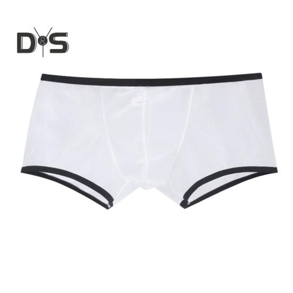 (L, white) Men Boxer Underwear Transparent Mesh Perspective Shorts Panties Low-rise Moisture-wicking Boxer Shorts