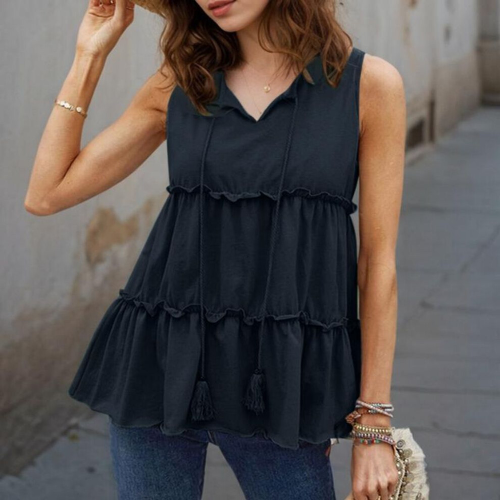 (S, dark blue) ZANZEA Women Casual V-Neck Summer Sleeveless Tank Tops