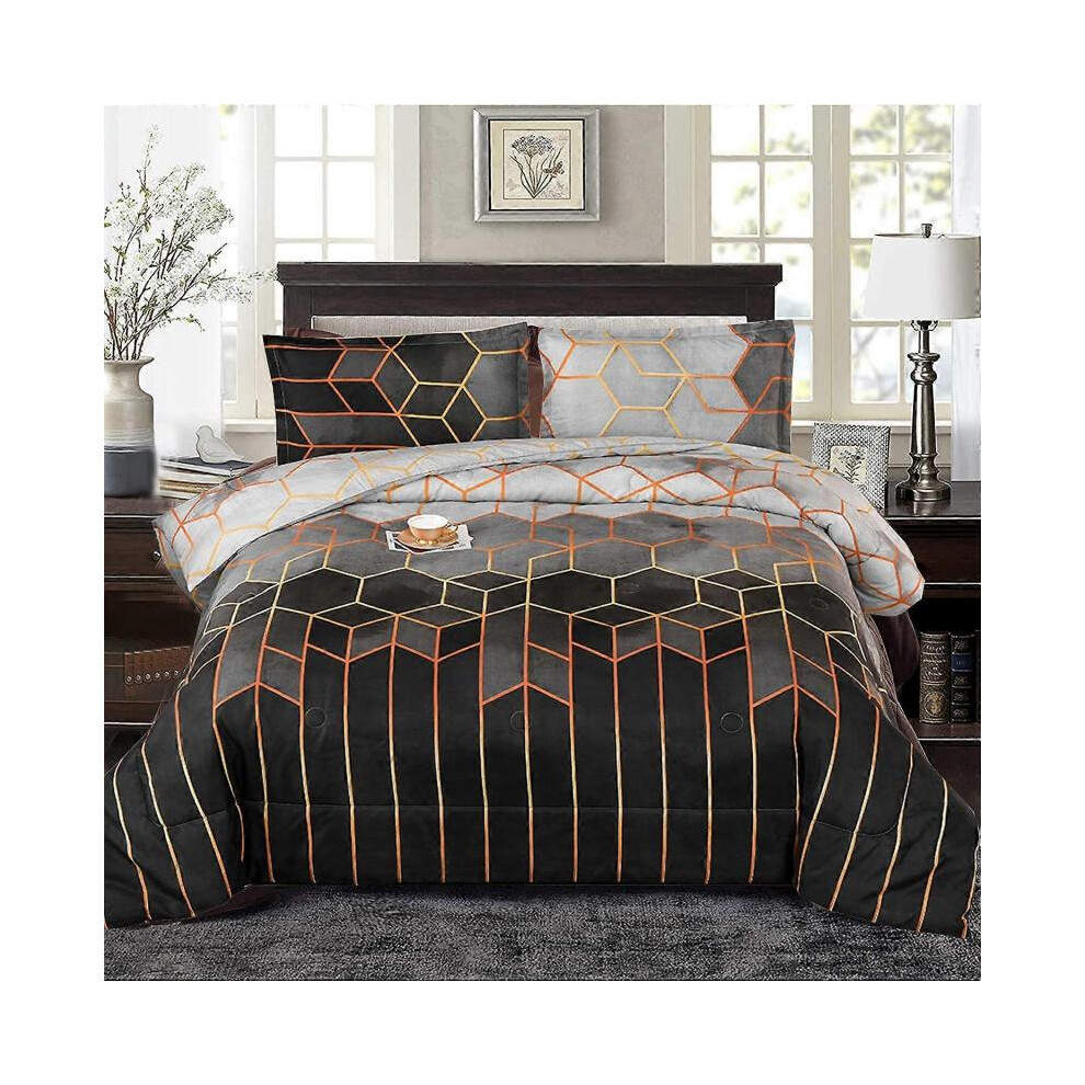 Ensemble de doudounes géométriques - Ensemble de doudounes Queen Size, doudoune 3 pièces en microfibre ultra-douce avec 2 housses d'oreiller