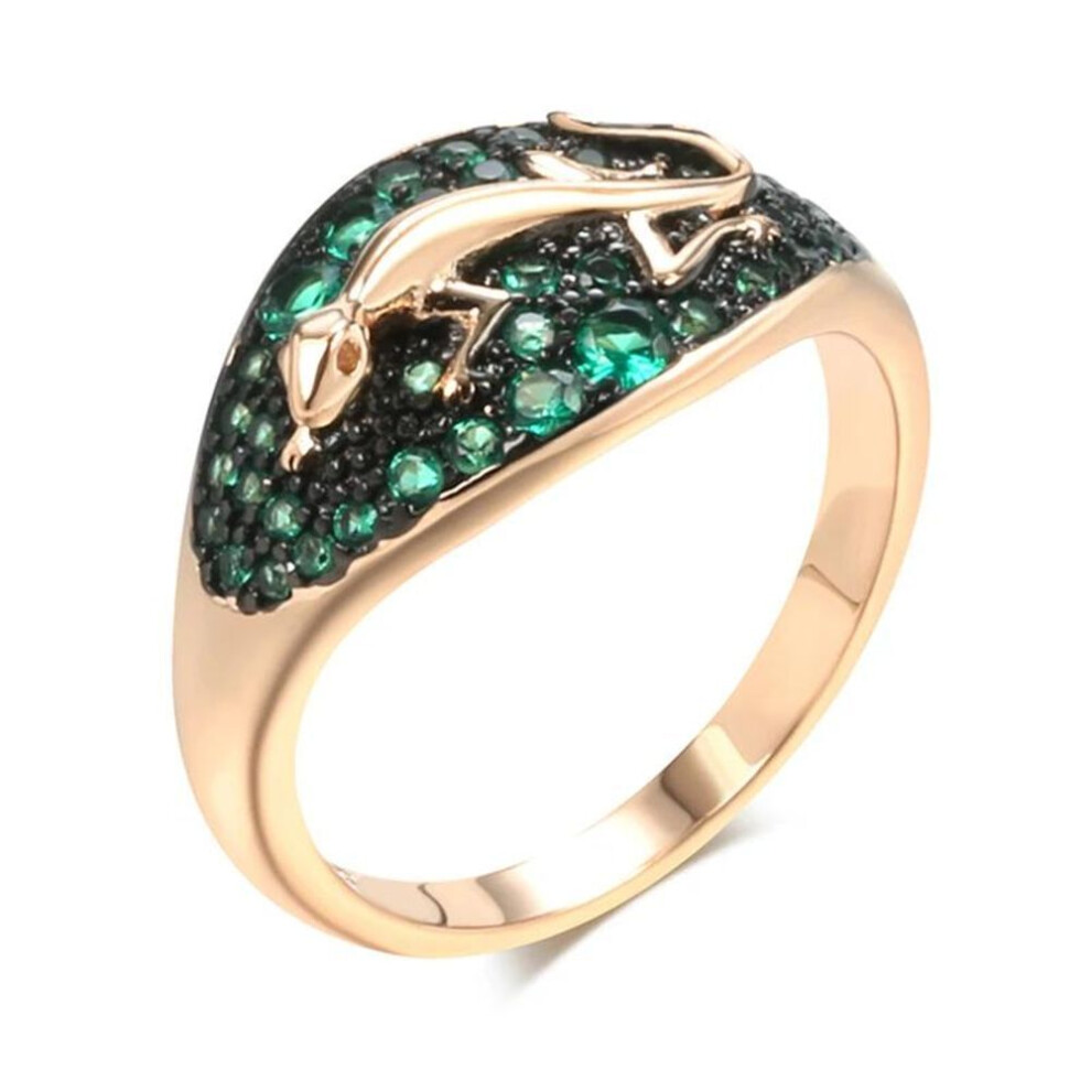 (green, 9) Black Texture Green Zircon Golden Gecko Rings Women Personality Comfort Accessories Fashion Costume Jewelry