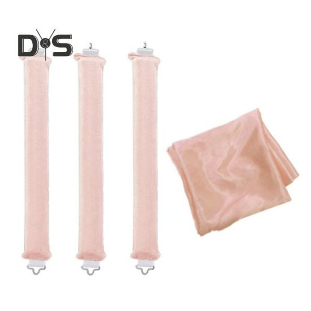 (light pink) 4pcs/set Heatless Hair Curler Set Leopard Print Velvet Wrapped Rods With Faux Silk Scarf Large Hair Rollers Styling Tools