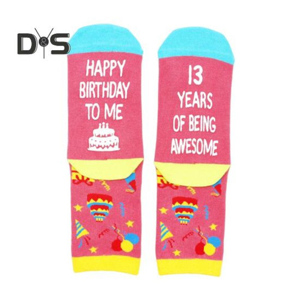 (as the picture, F) 1 Pair Unisex Birthday Socks Letter Print Mid-tube Thick Keep Warm Floor Socks Hidden Blessing Design Anti-slip Knitted Daily Wear Sport Socks