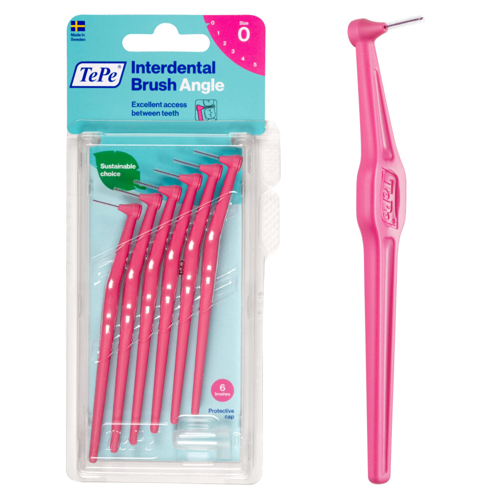 TEPE Interdental Brush Angle  Angled Dental Brush for Teeth cleaning  Pack of 6  044 mm  Extra-SmallSmall gaps  Pink  Size 0