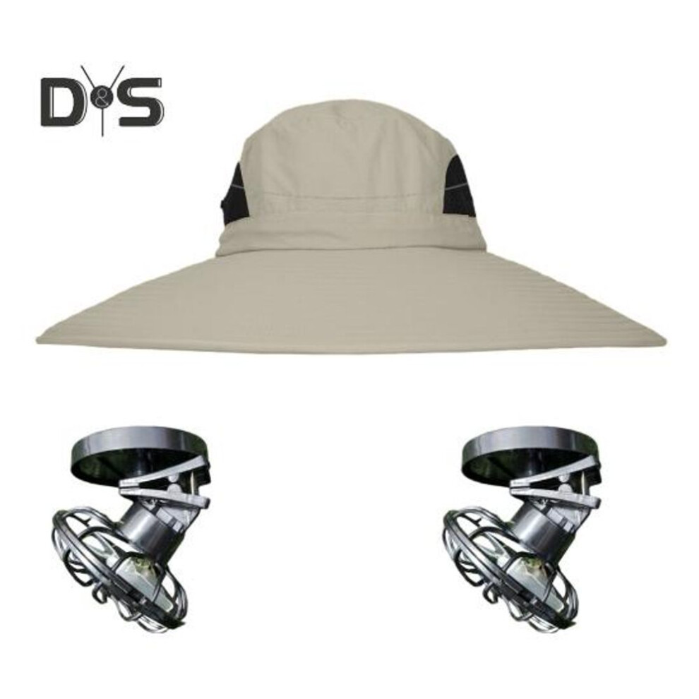 (khaki) Men Fisherman Hat With 2 Solar Fan Large Brim Windproof Strap Usb Charging Anti-uv Sun Protection Waterproof Great Breathability Outdoor Fishing