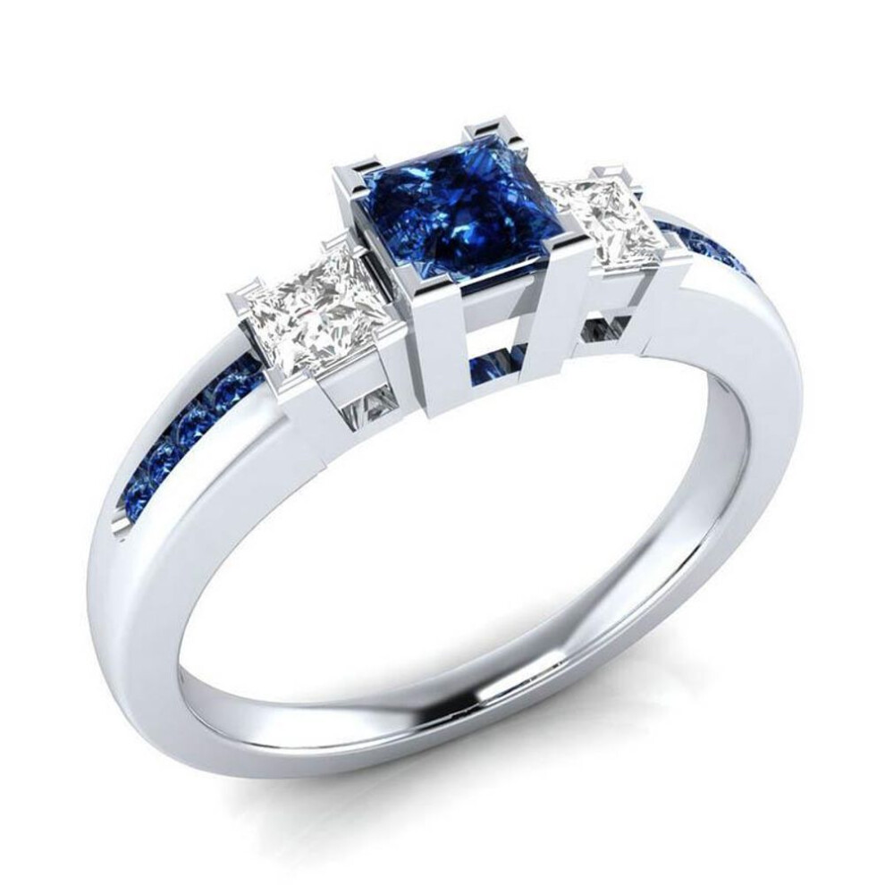 (blue, 9) Classic Women Ring 925 Silver Jewelry With Sapphire Emerald Amethyst Gemstones Wedding Party Gift Size 6-10