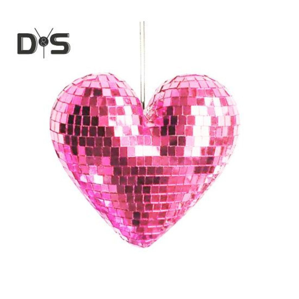 (pink) Valentine's Day Heart Pendant Heart Shape Disco Sequin Ball Glitter Love Heart Hanging Ornament for Weddings Birthdays Anniversaries Party Decor