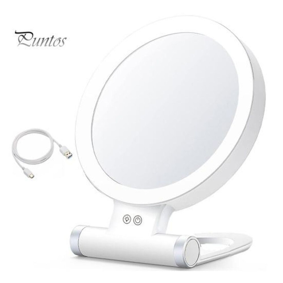 (as the picture, B) LED Lighted Makeup Mirror 5/10/20/30X Magnifying Double-sided Cosmetic Mirror with Light USB Rechargeable Adjustable Brightness Portable Travel