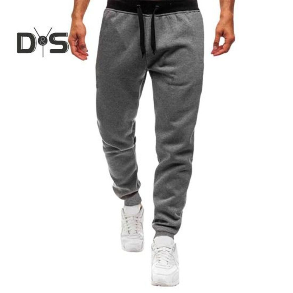 (dark gray, XL) Men Spring Fall Pants with Pockets Elastic Waist Sweatpants Stretchy Solid Color Loose Casual Style Sport Trousers for Running Cycling