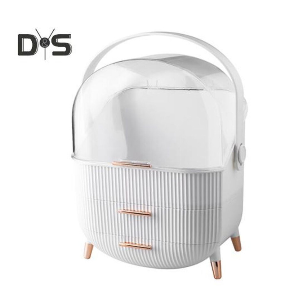 (white) Makeup Organizer Storage Box With Drawers Large Capacity Handle Design Makeup Storage Box Countertop Cosmetics Organizer