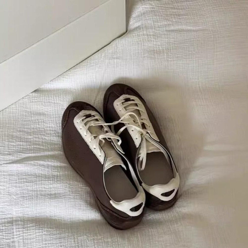 (brown, 36) Cowhide Ballet Training Shoes - Women's Soft Sole Retro Sports Sneakers, 2025 New Casual Color Matching Style