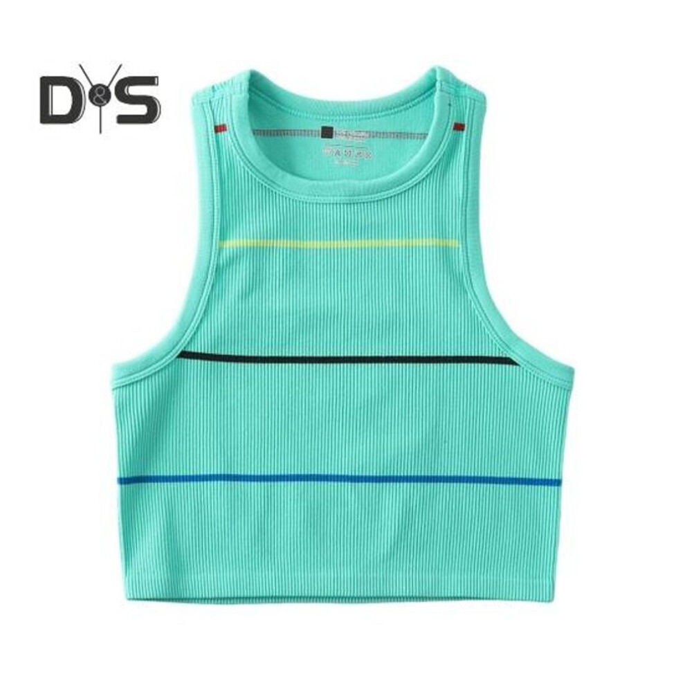 (M, mint green) Women Striped Tank Top Sleeveless Crew Neck Slim Fit Vest Summer Ribbed Crop Top For Daily Wear Beach Sports