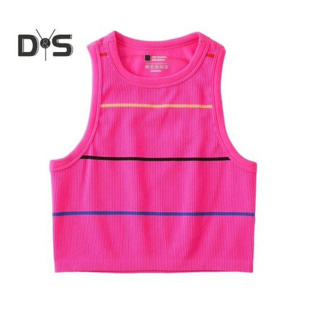 (L, rose red) Women Striped Tank Top Sleeveless Crew Neck Slim Fit Vest Summer Ribbed Crop Top for Daily Wear Beach Sports