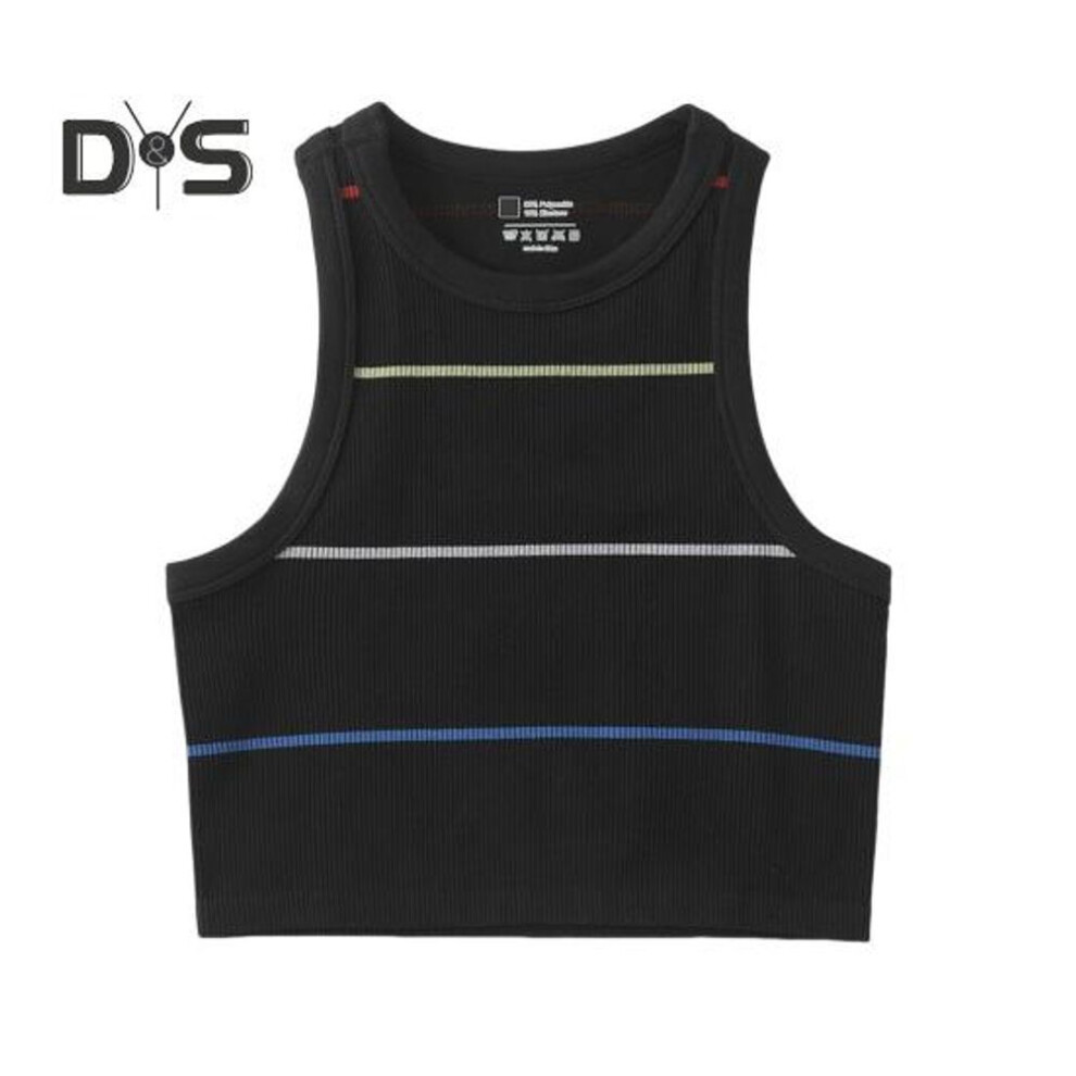 (M, black) Women Striped Tank Top Sleeveless Crew Neck Slim Fit Vest Summer Ribbed Crop Top For Daily Wear Beach Sports
