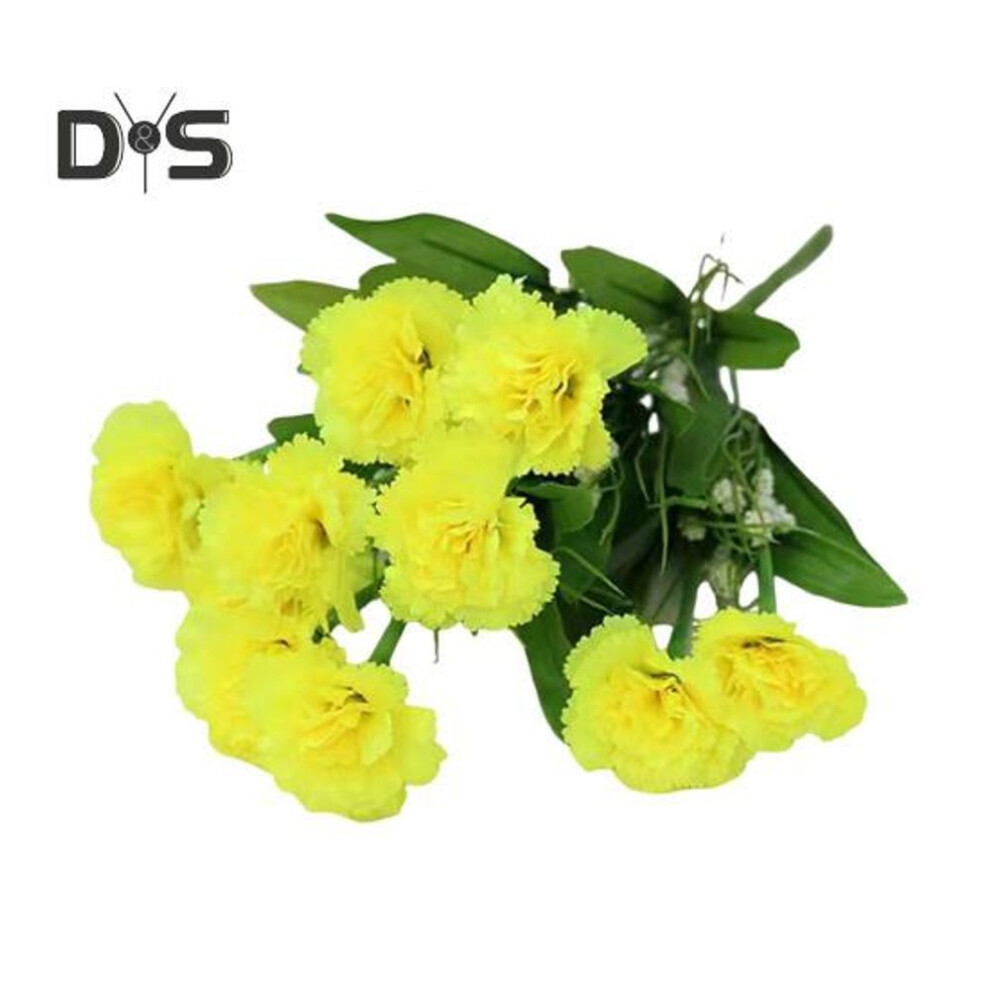 (yellow) Artificial Carnation Flower with Stem 10 Head Home Office Table Centerpiece Wedding Faux Flower Branch Floral Arrangement Decoration