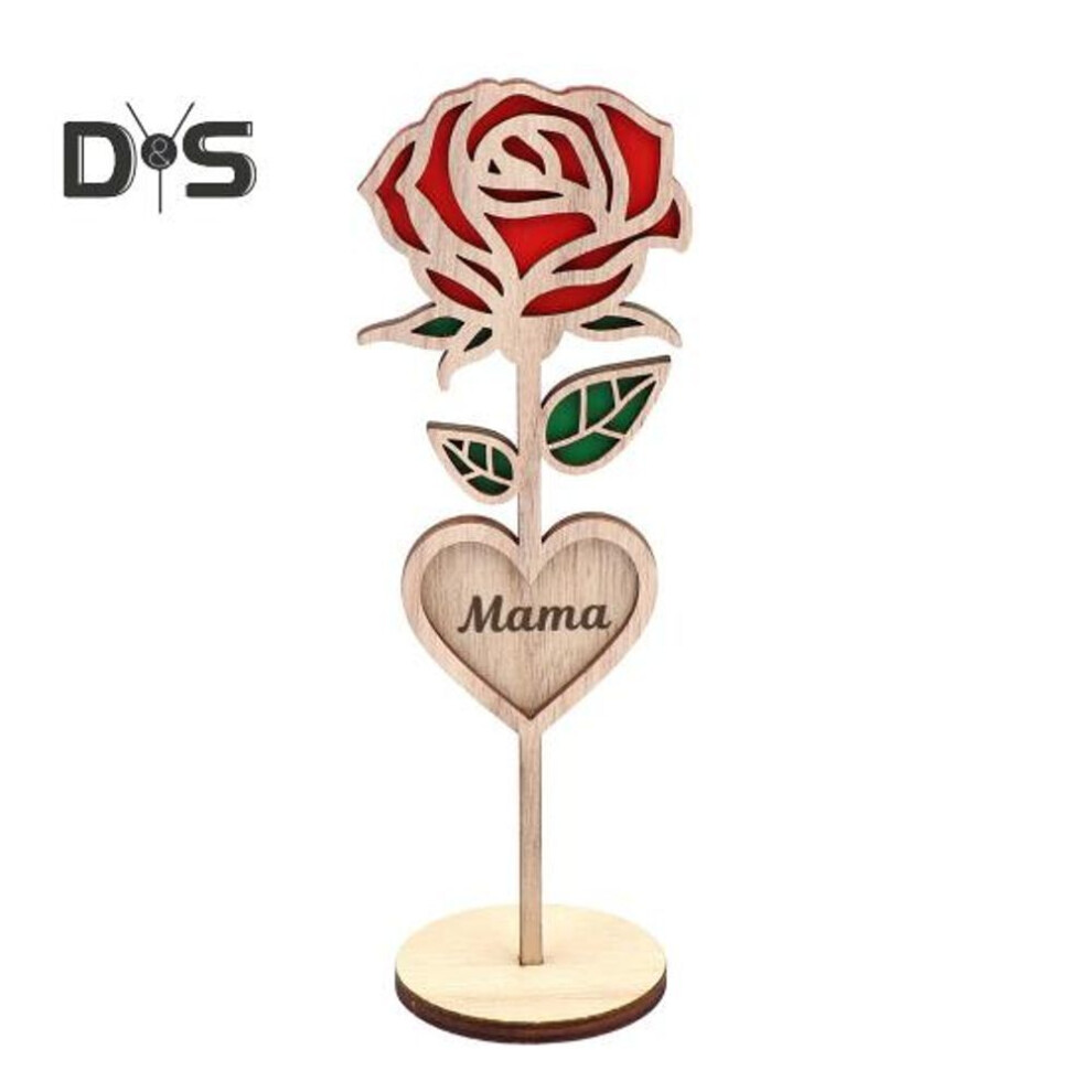 Wood Mama Rose Decoration With Stable Round Base Wooden 3D Carved Rose Flower Desktop Ornament Romantic Mother's Day Gift