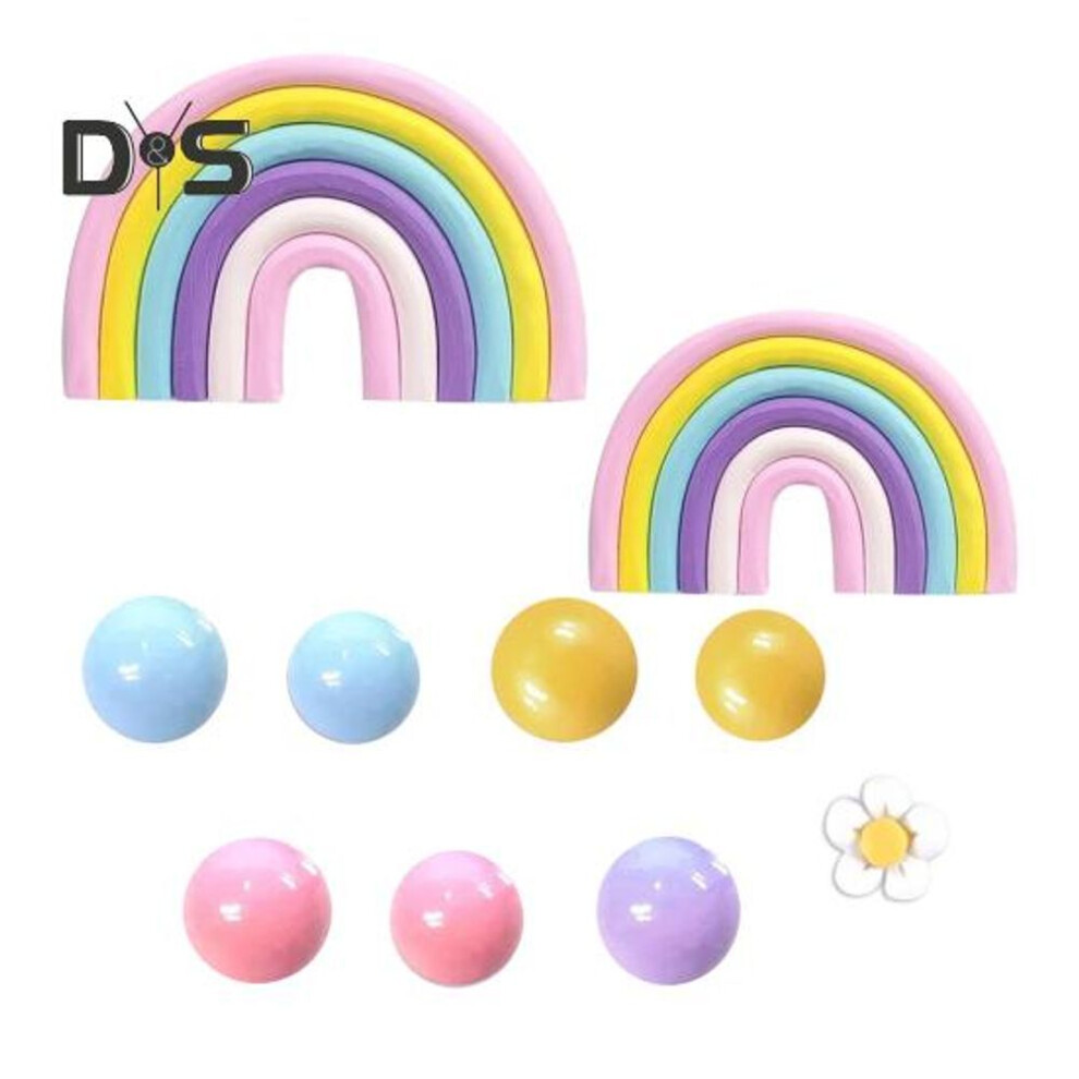 35 Pcs Cake Toppers Pastel Cake Topper with Flower Rainbow Balls Groovy Party Decorations for Birthday Wedding Party Supplies