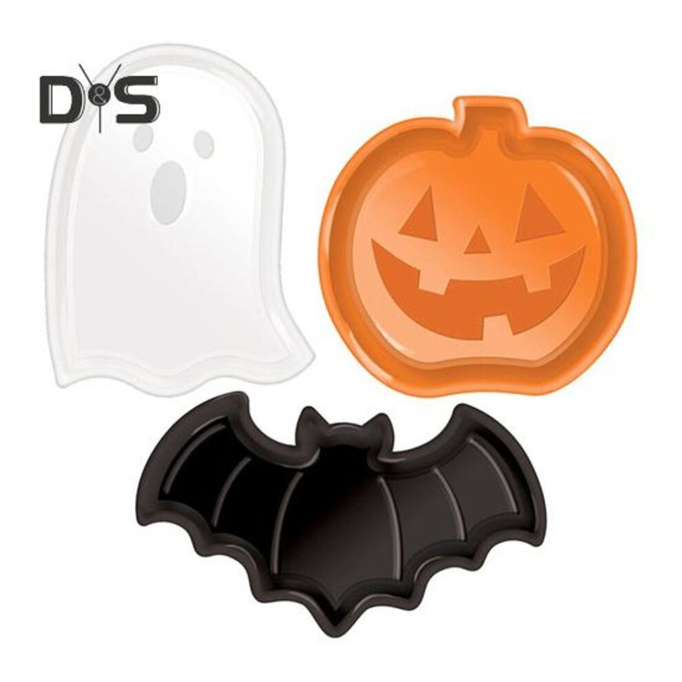 3Pcs Halloween Candy Plates Pumpkin Ghost Bat Treat Holders Halloween Party Trick or Treat Candy Dishes for Biscuit Sugar Sweets