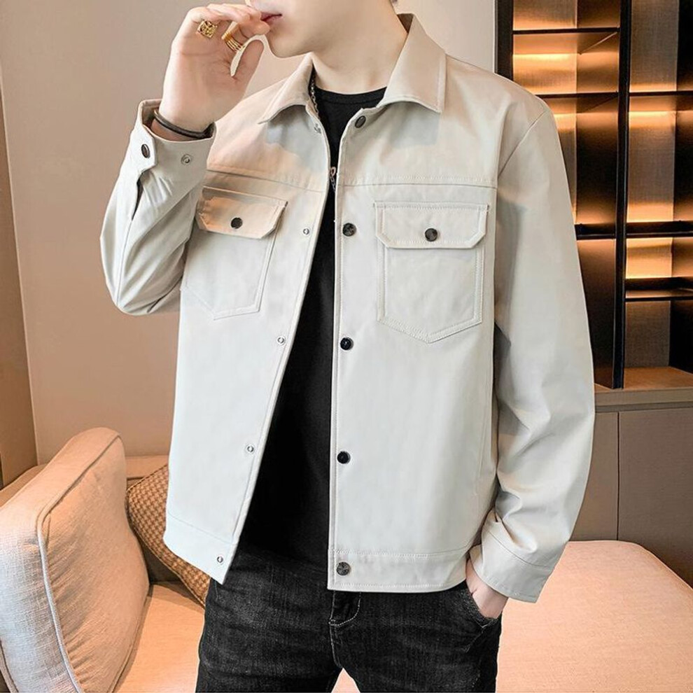 (khaki, XL) Men's High-end Lapel Casual Jacket: Trendy Short Windbreaker For Spring & Autumn