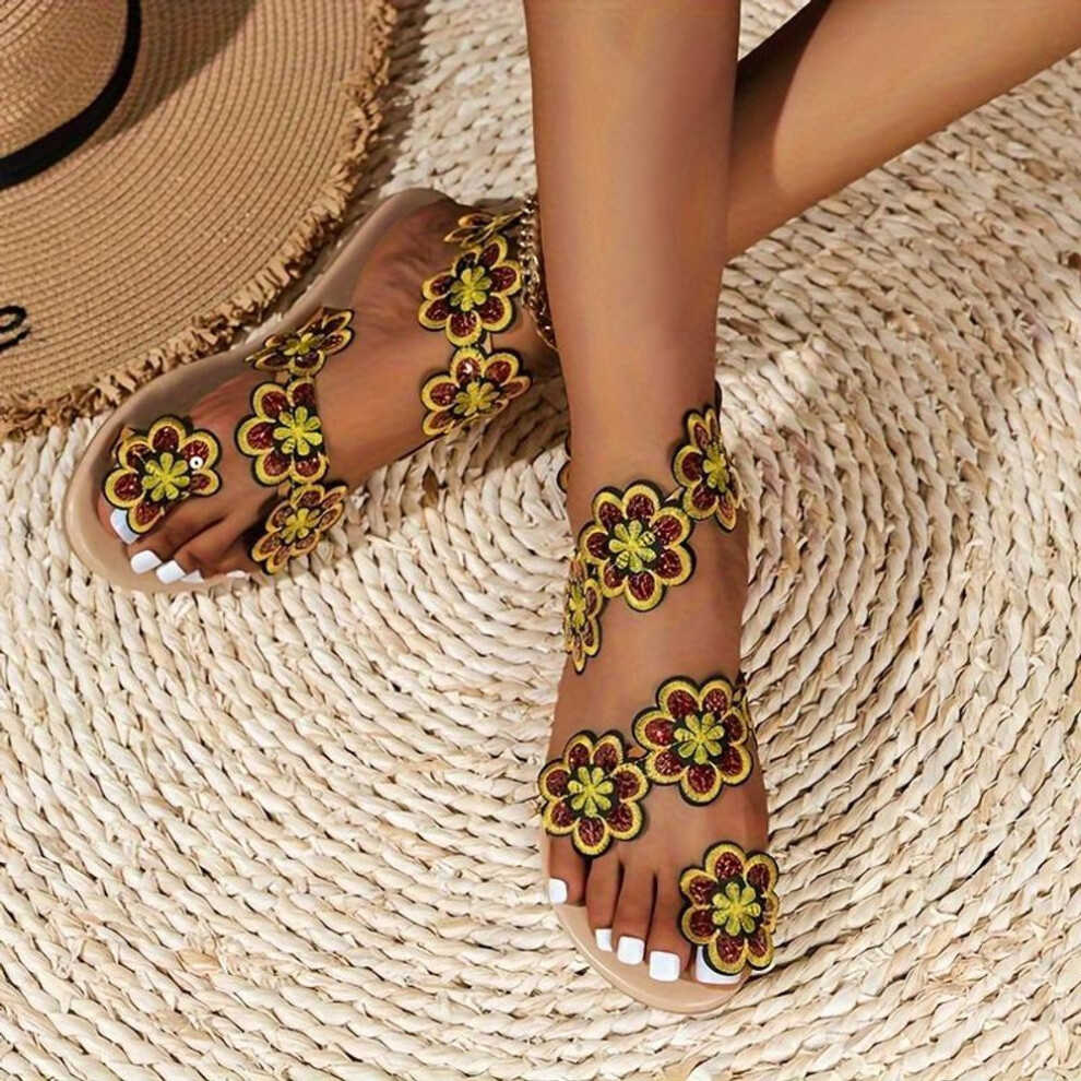 (red, 42) Women's Flat Sandals With An Open Toe And Slip-on Design.