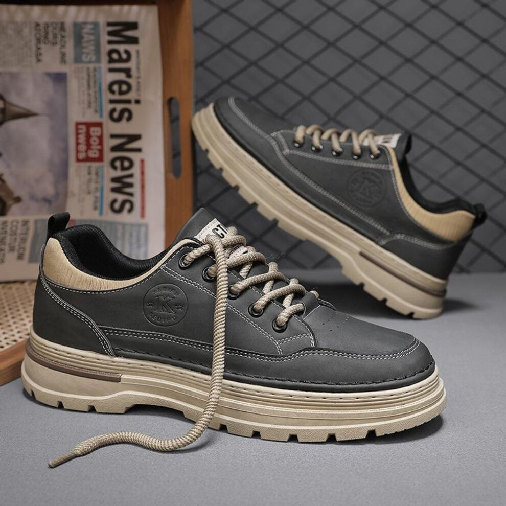 (grey, 40) Breathable Business Casual Shoes For Men Anti Slip Leather Shoes, Sports Board Shoes For Men Sneakers For Teens