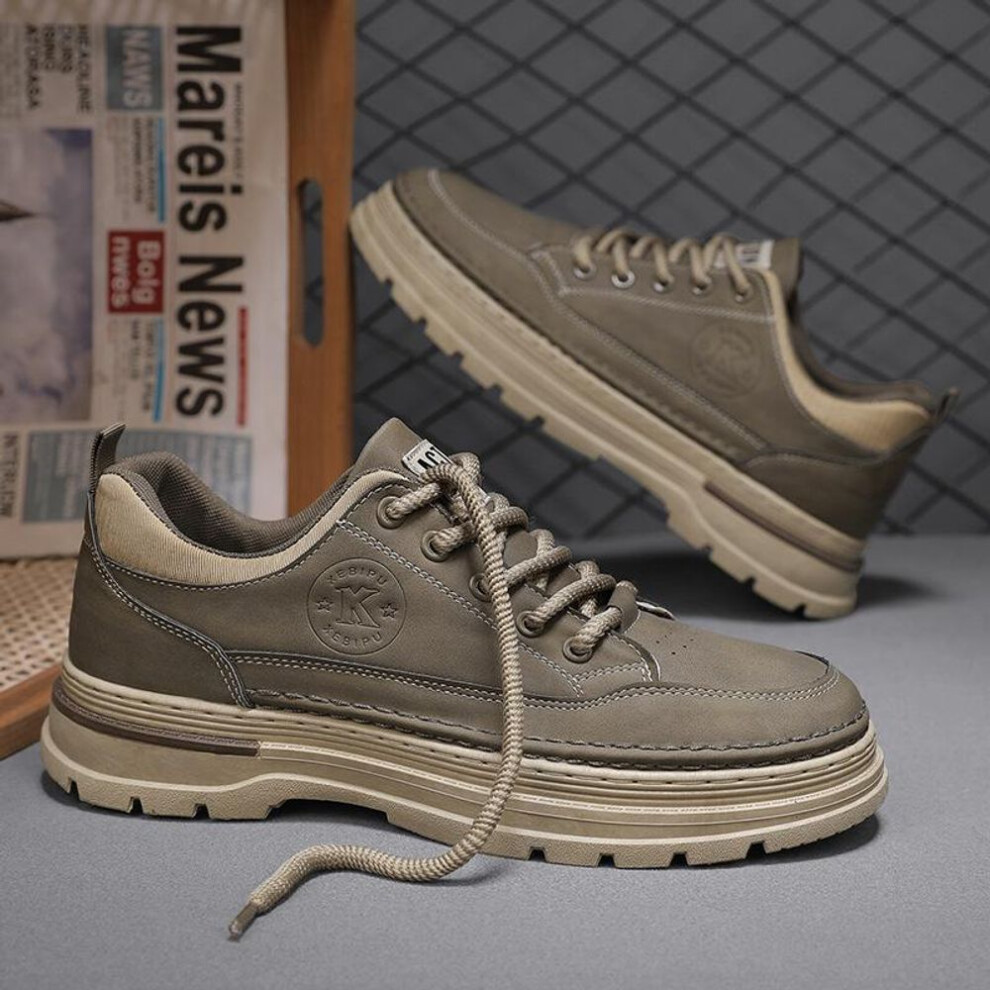 (army green, 44) Breathable Business Casual Shoes For Men Anti Slip Leather Shoes, Sports Board Shoes For Men Sneakers For Teens