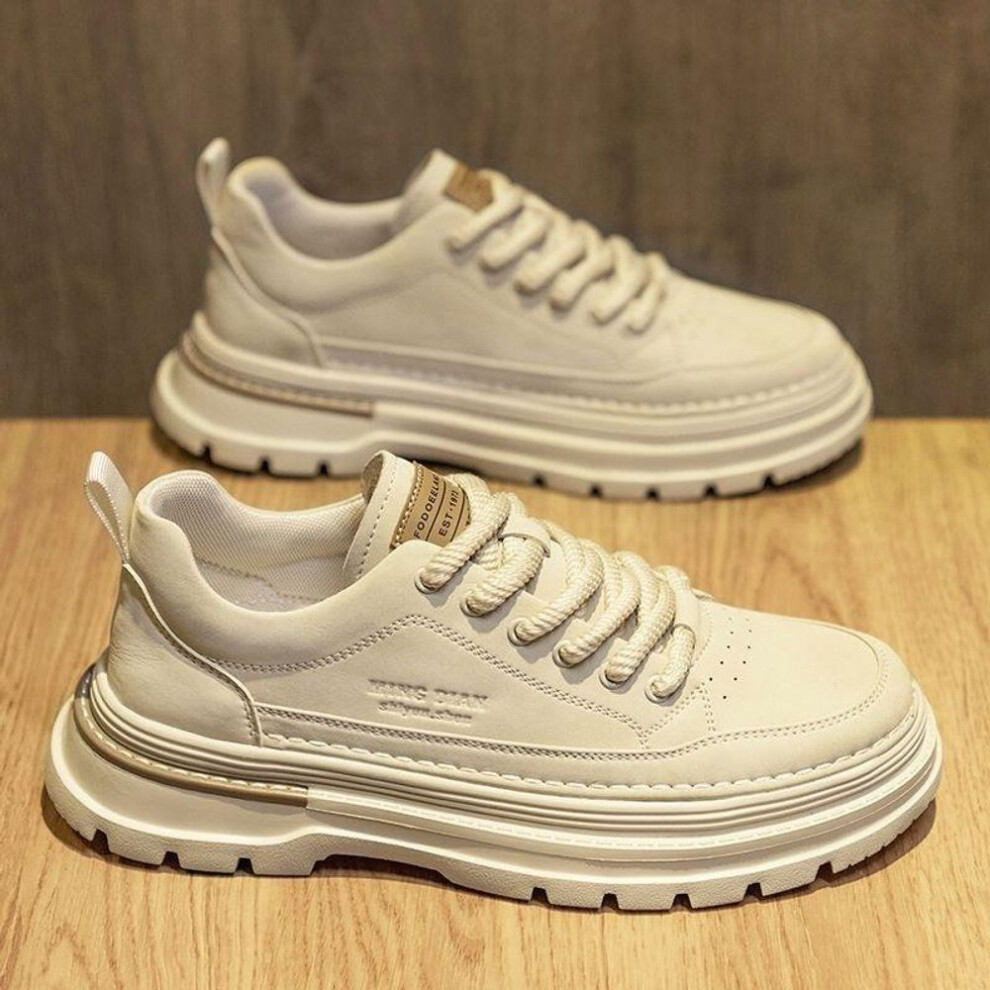 (beige, 39) Breathable Business Casual Shoes For Men Anti Slip Leather Shoes, Sports Board Shoes For Men Sneakers For Teens
