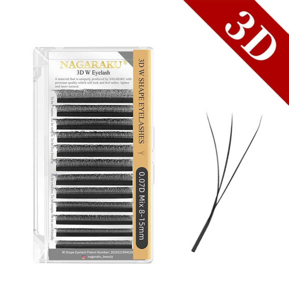 (3D-0.07D warp 10mm) NAGARAKU 3D 4D 5D 6D W Shape Premade Fans Automatic Flowering Eyelash Extensions Natural Soft Light Full Dense