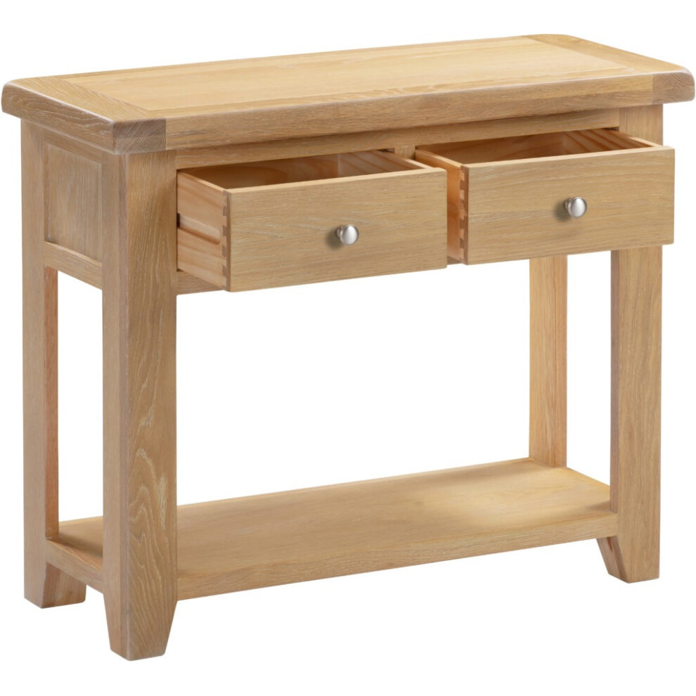 Windsor 2 Drawer Console Table Natural Oak Fully Assembled Solid Wood
