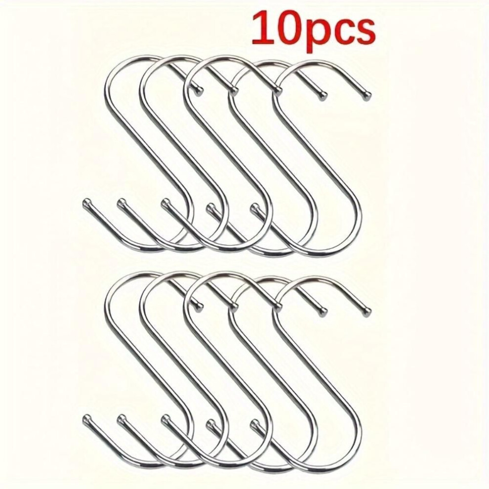 Stainless Steel S-Shaped Hooks 10-Pack, Rust-Resistant Kitchen Organizer, for Pots, Pans, Bags, Cups, Home Decor, Metal Material