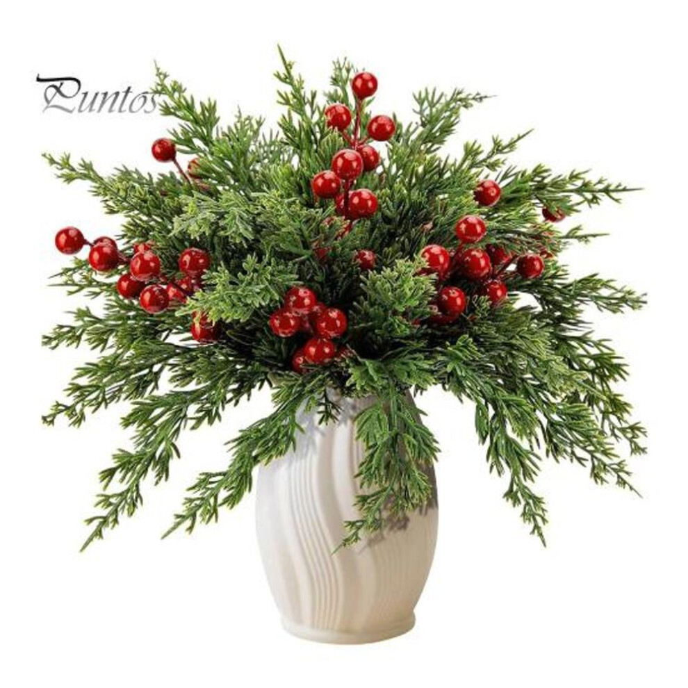 45Pcs/Set Artificial Fir Branch Realistic Red Berry Stem Pick Christmas Wedding Party Home Office Table Centerpiece Faux Plants Branch Vase Decoration