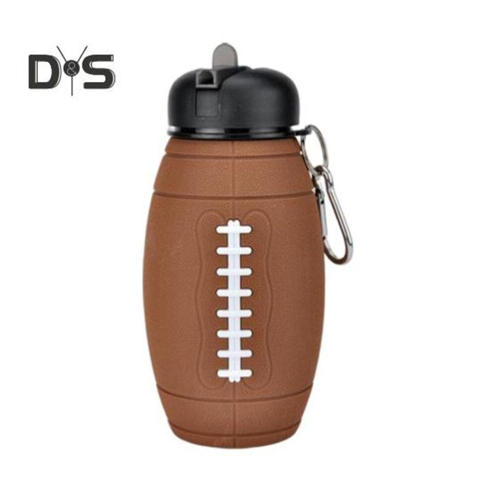 600ML Collapsible Rugby Silicone Water Bottle with Carabiner BPA-Free Leakproof Portable Lightweight Outdoor Cycling Fitness Sports Travel Folding