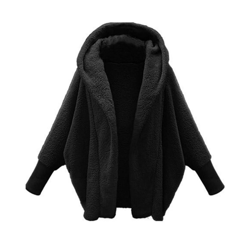 (XL, black) Autumn and Winter, Women's Clothing Solid Color Long-sleeved Hooded Loose Plush Jacket Women
