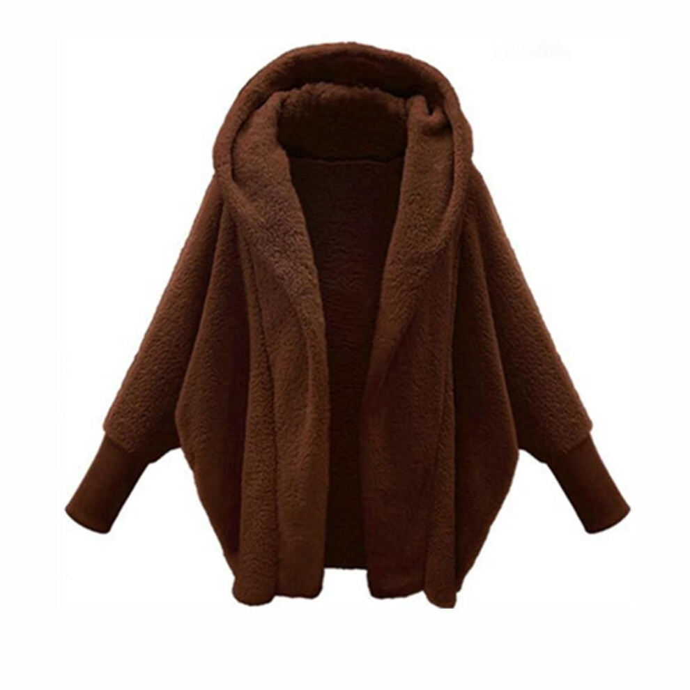 (5XL, dark brown) Autumn and Winter, Women's Clothing Solid Color Long-sleeved Hooded Loose Plush Jacket Women
