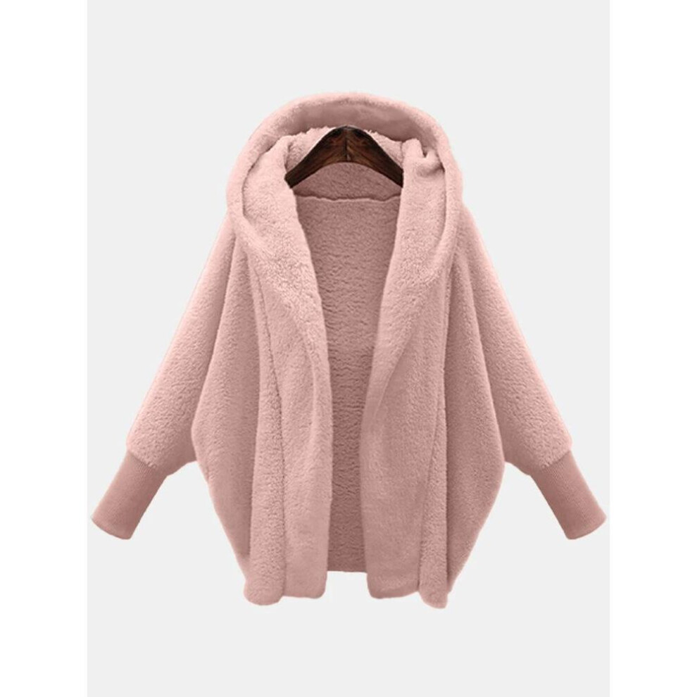 (XL, pink) Autumn and Winter, Women's Clothing Solid Color Long-sleeved Hooded Loose Plush Jacket Women