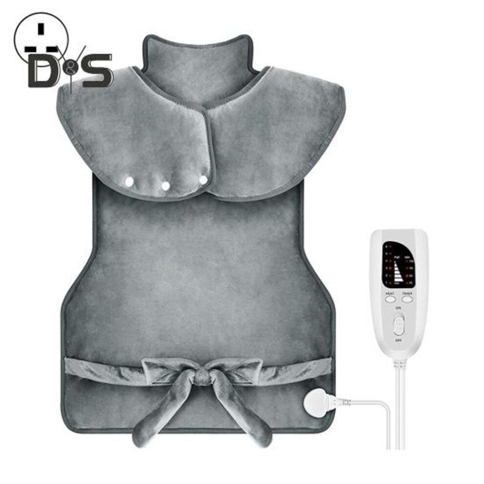 (dark gray, UK) Electric Heating Shawl Auto Off UK Socket Adjustable Buttons Fast Heating Shoulder Neck Back Warming 6 Levels Temperature Adjustment One Key Control