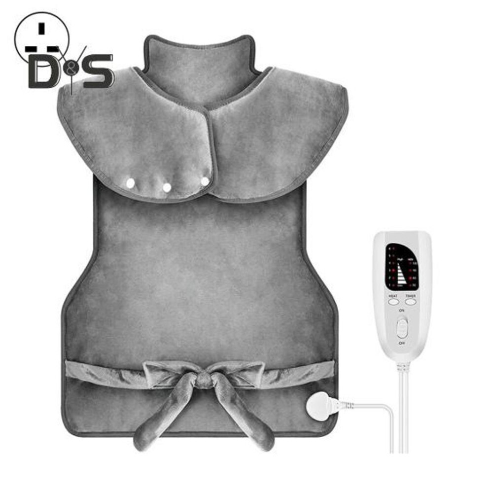 (silver gray, UK) Electric Heating Shawl Auto Off UK Socket Adjustable Buttons Fast Heating Shoulder Neck Back Warming 6 Levels Temperature Adjustment One Key Control