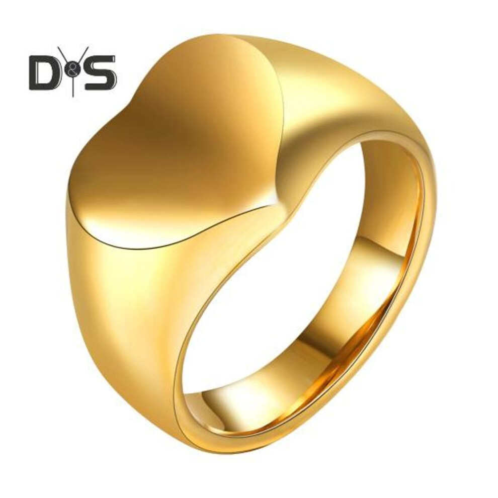 (golden, US 10) Vintage Ring Pure Color Polished Titanium Steel Heart Surface Simple Style Multi Sizes Anti-rust Lightweight Finger Jewelry Valentines Day Gift