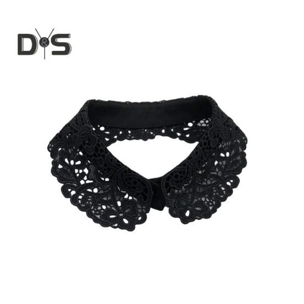 (black) Fake Collar Embroidered Lace Flower Detachable Collar Women Solid Color Hollow Design False Collar Match for Tops Sweatshirts