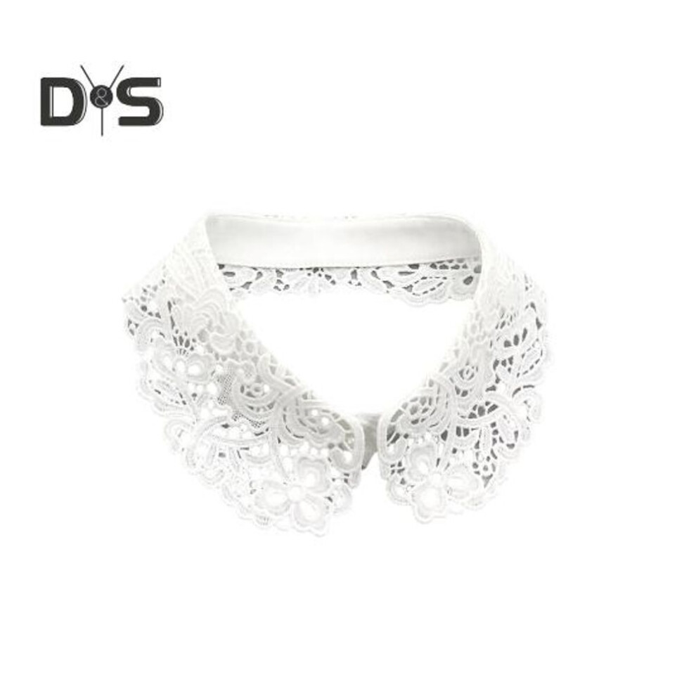 (white) Fake Collar Embroidered Lace Flower Detachable Collar Women Solid Color Hollow Design False Collar Match for Tops Sweatshirts