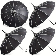 (Black) 16-Rib Manual Open-Top Umbrella, Waterproof, Fashionable Pagoda Style Gothic Umbrella, Sun Protection and UV Resistance