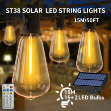 (1pc) 15m Solar String Lights with Remote Control, 8 Lighting Modes, IP65 High Quality, Warm White Shatterproof Bulbs