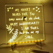(20×20cm) LED Message Board with 7 Color Pens, Acrylic Glow-In-The-Dark Drawing Board, LED Illuminated Drawing Tablet with Stand for Office