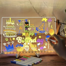 (30x20) LED Message Board with 7 Color Pens, Acrylic Glow-In-The-Dark Drawing Board, LED Illuminated Drawing Tablet with Stand for Office