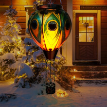 (Peacock eye hot air balloon) Hot Air Balloon Sunlights With Flashing Flame Lights, Hanging Solar Lights Outdoor Garden Decoration